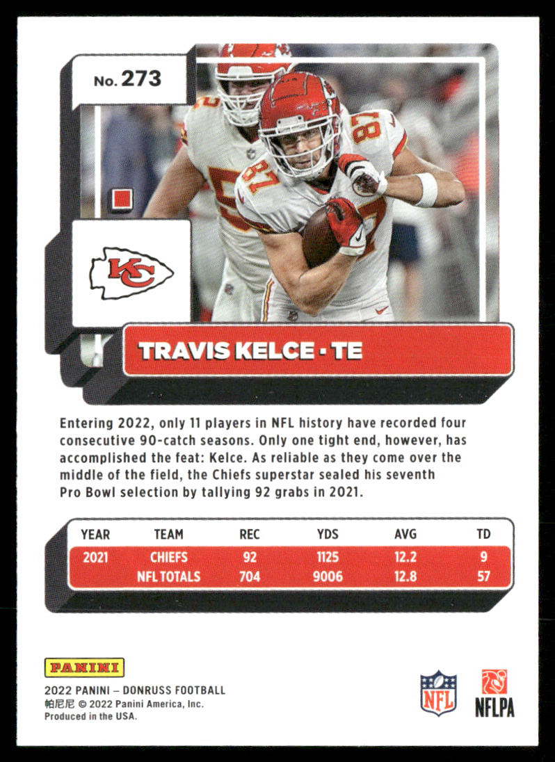 Travis Kelce 2022 Donruss #273 Kansas City Chiefs