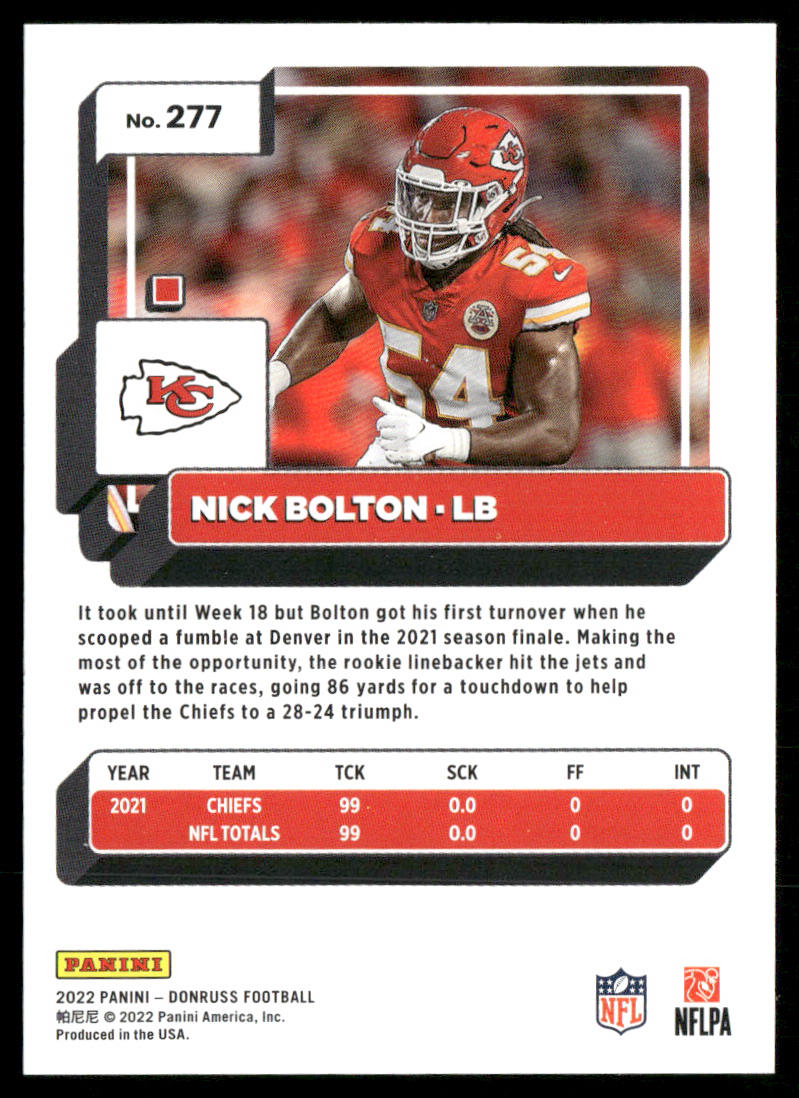 Nick Bolton 2022 Donruss #277 Kansas City Chiefs