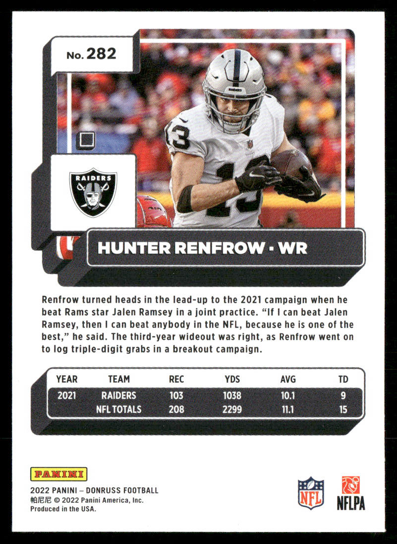 Hunter Renfrow 2022 Donruss #282 Las Vegas Raiders