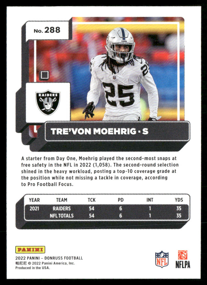 Tre'von Moehrig 2022 Donruss #288 Las Vegas Raiders