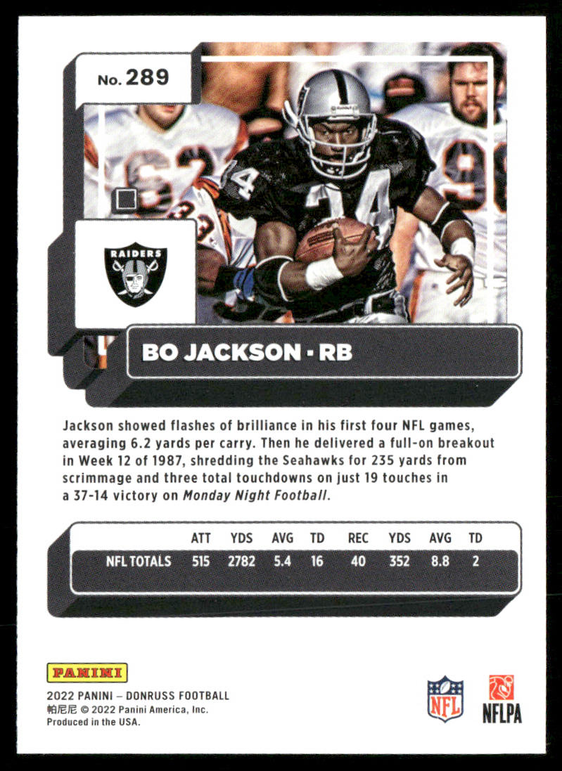 Bo Jackson 2022 Donruss #289 Los Angeles Raiders
