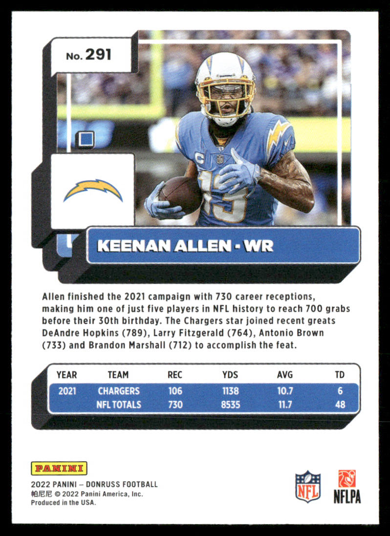 Keenan Allen 2022 Donruss #291 Los Angeles Chargers
