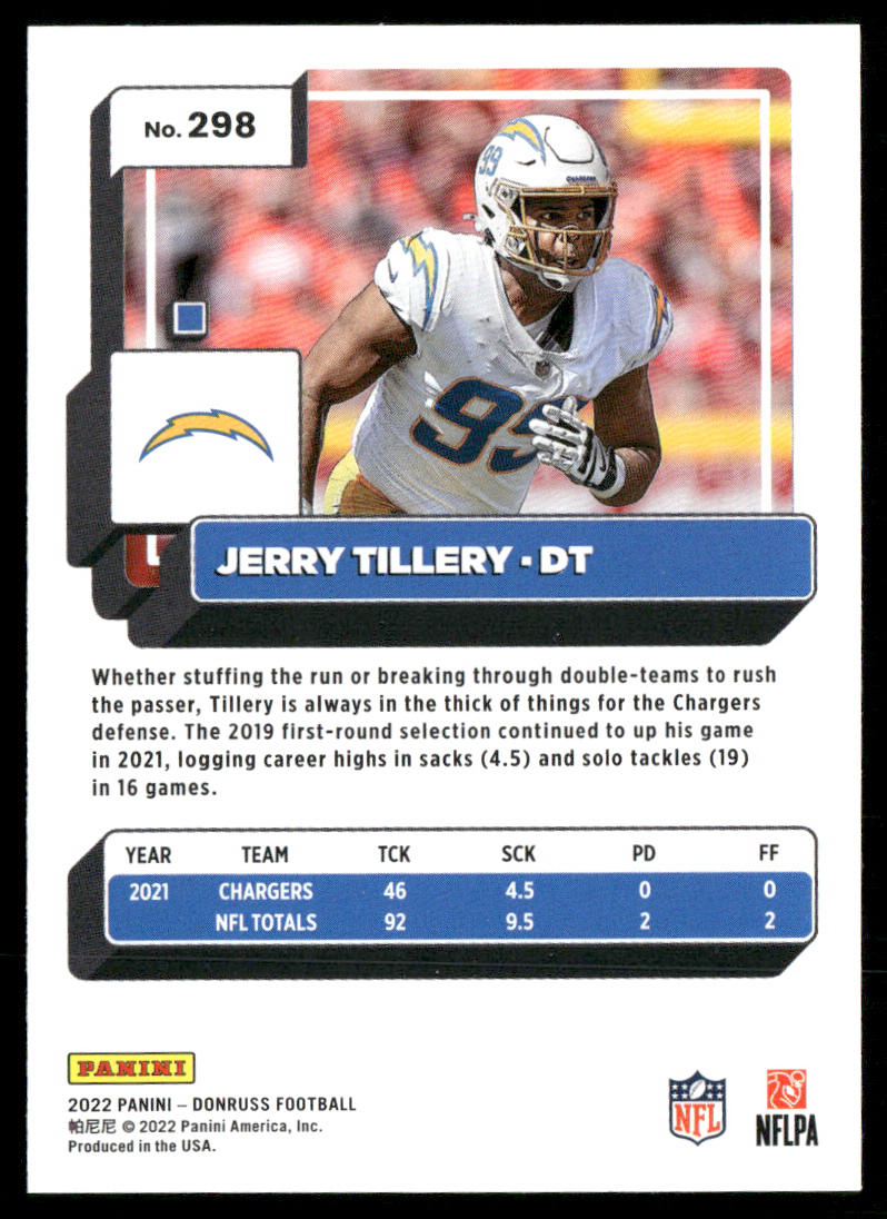 Jerry Tillery 2022 Donruss #298 Los Angeles Chargers