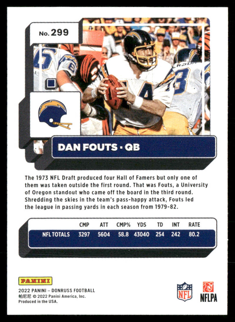 Dan Fouts 2022 Donruss #299 San Diego Chargers