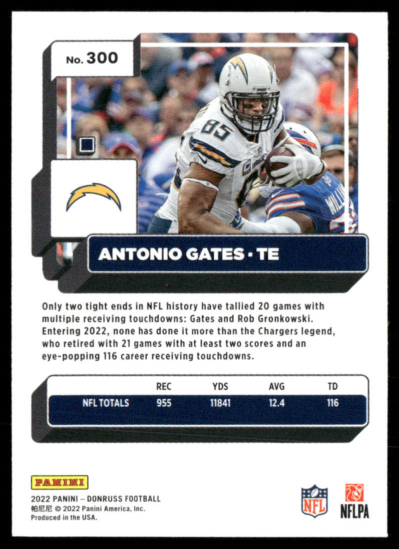 Antonio Gates 2022 Donruss #300 Los Angeles Chargers
