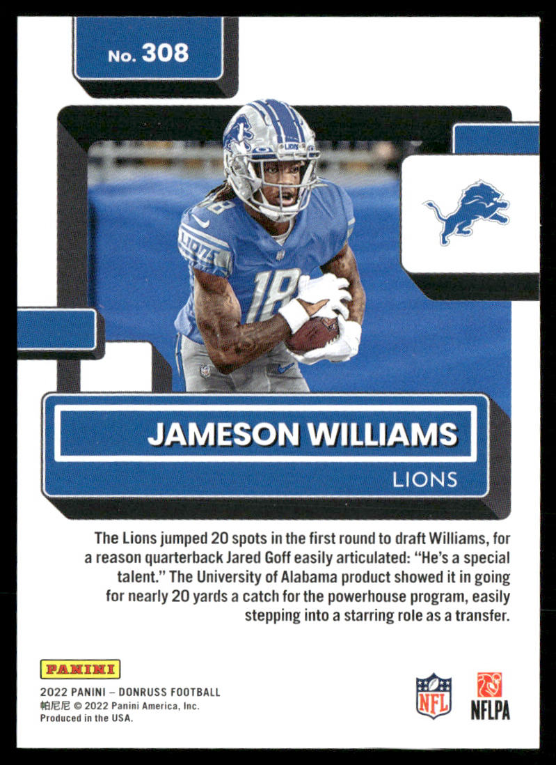 Jameson Williams 2022 Donruss #308 RC Detroit Lions