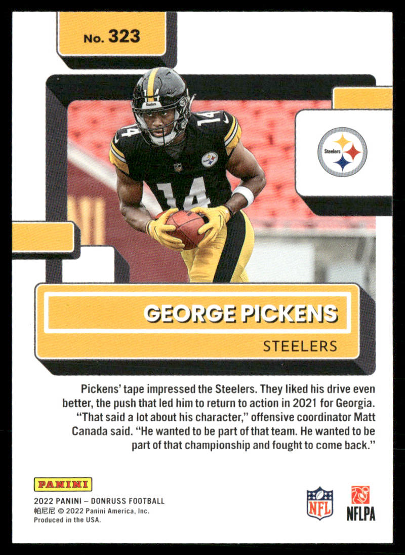 George Pickens 2022 Donruss #323 RC Pittsburgh Steelers