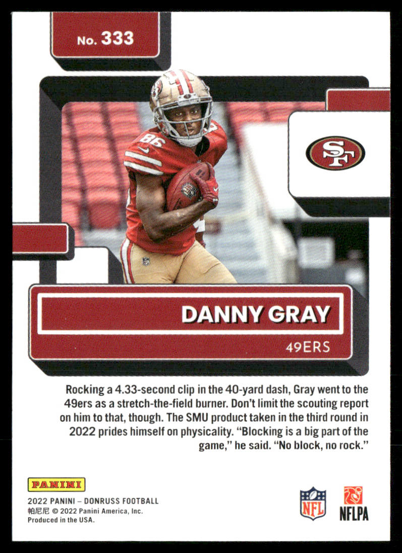 Danny Gray 2022 Donruss #333 RC San Francisco 49ers