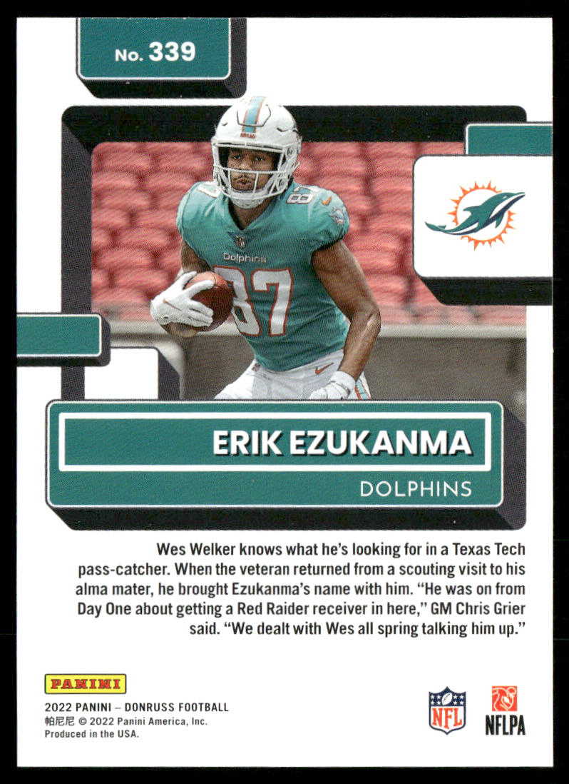 Erik Ezukanma 2022 Donruss #339 RC Miami Dolphins