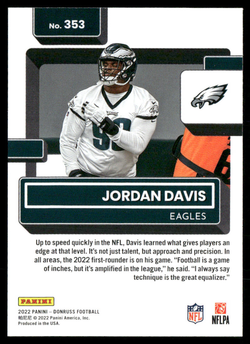 Jordan Davis 2022 Donruss #353 RC Philadelphia Eagles
