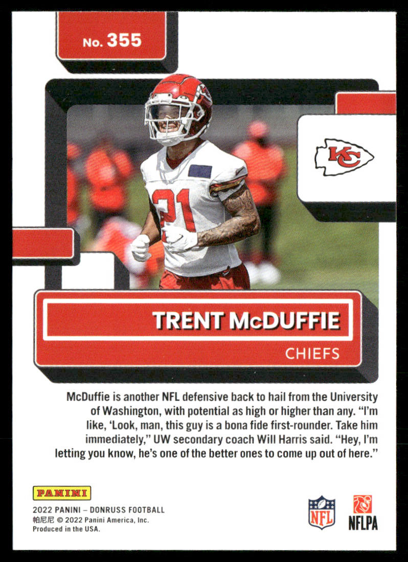 Trent McDuffie 2022 Donruss #355 RC Kansas City Chiefs