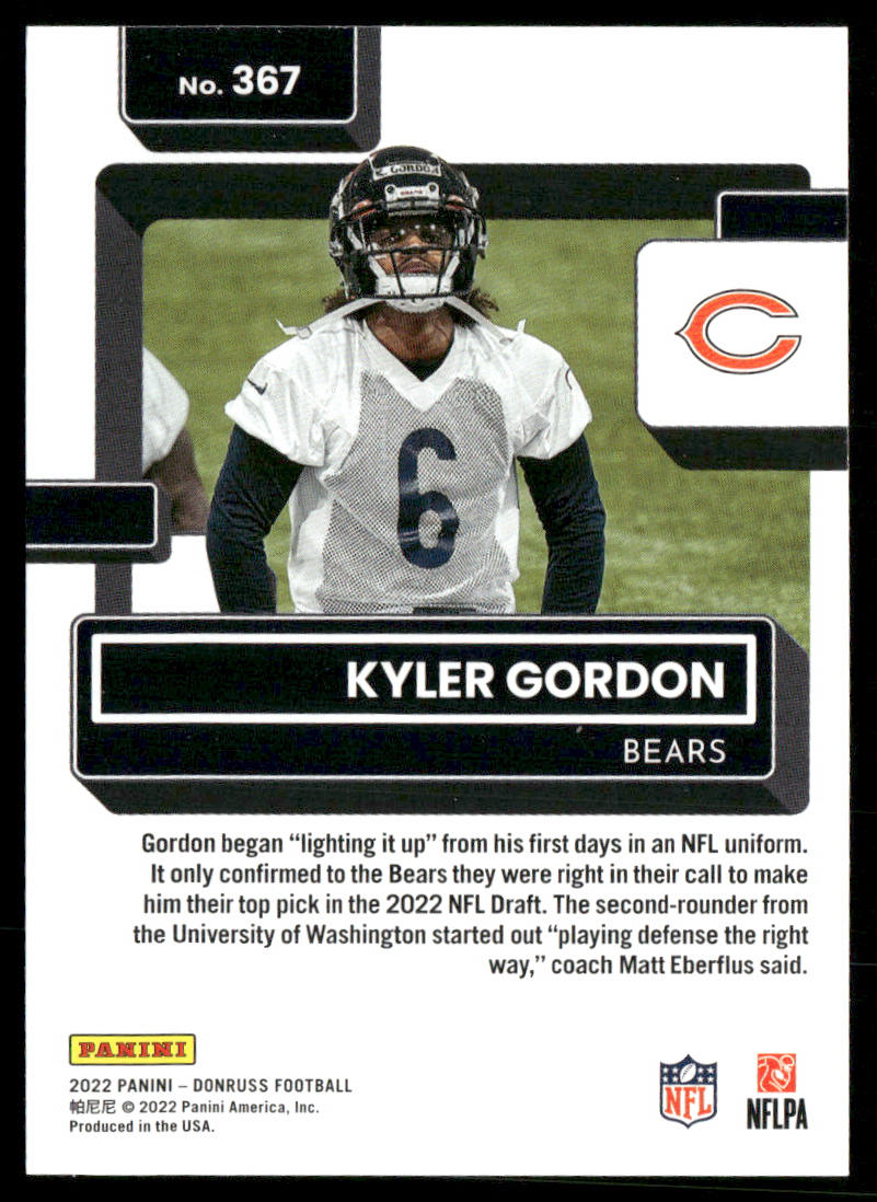 Kyler Gordon 2022 Donruss #367 RC Chicago Bears