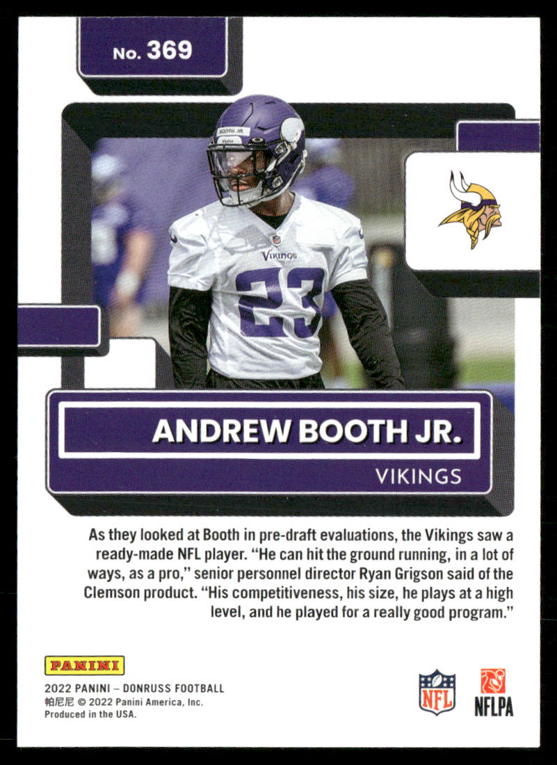 Andrew Booth Jr. 2022 Donruss #369 RC Minnesota Vikings