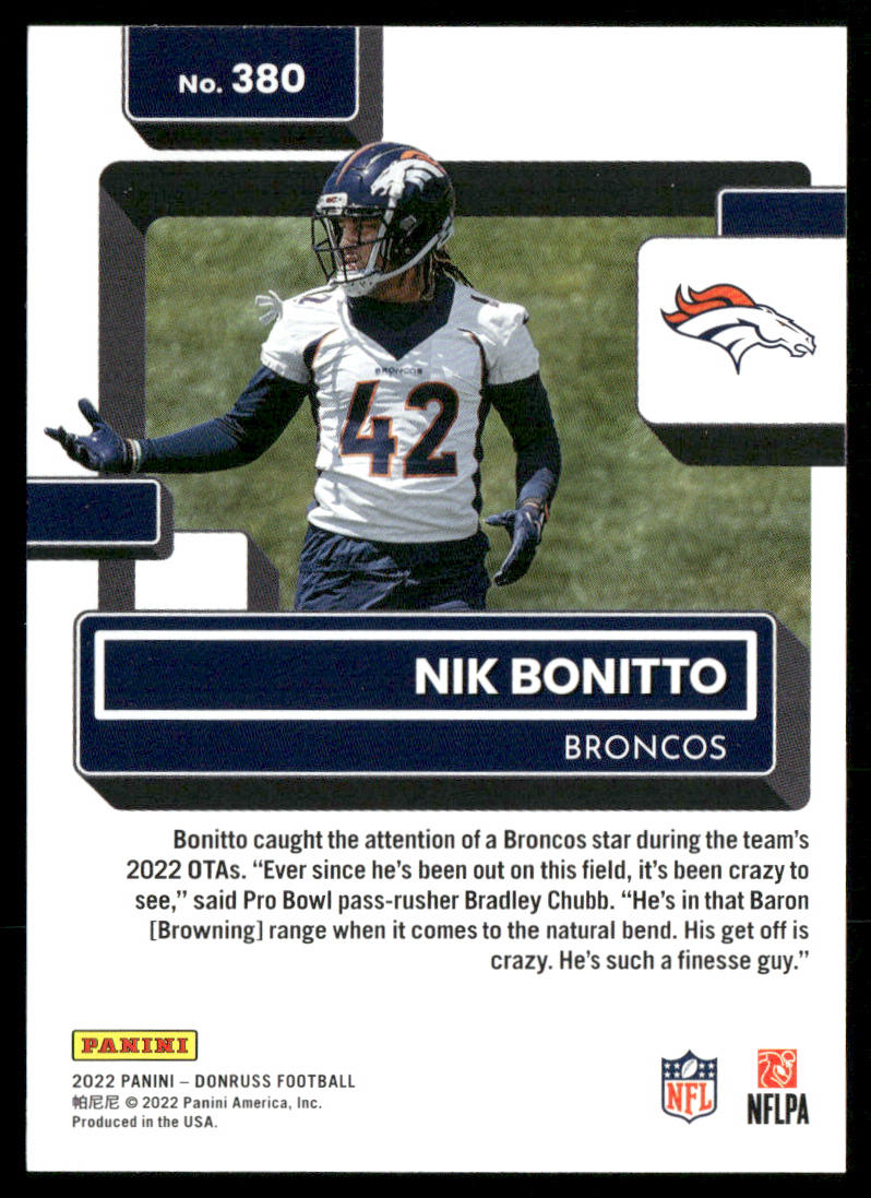 Nik Bonitto 2022 Donruss #380 RC Denver Broncos