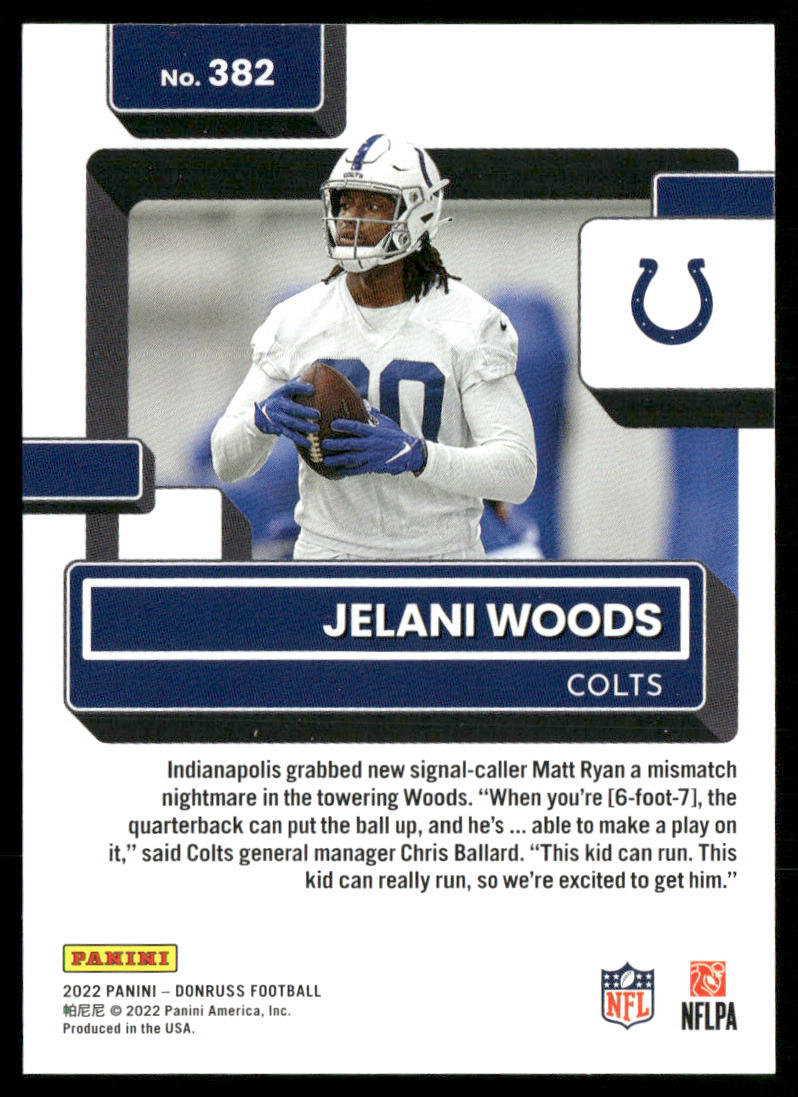Jelani Woods 2022 Donruss #382 RC Indianapolis Colts