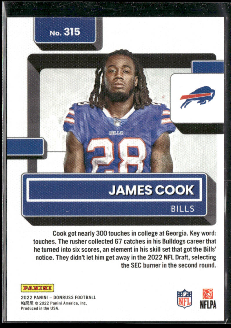 James Cook 2022 Donruss Rated Rookies Portrait #315 RC Buffalo Bills