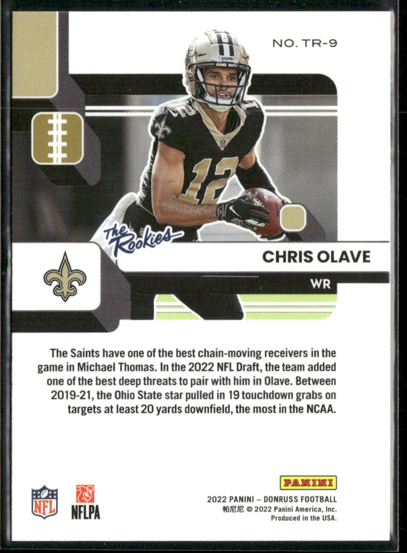 Chris Olave 2022 Donruss The Rookies #TR-9 New Orleans Saints