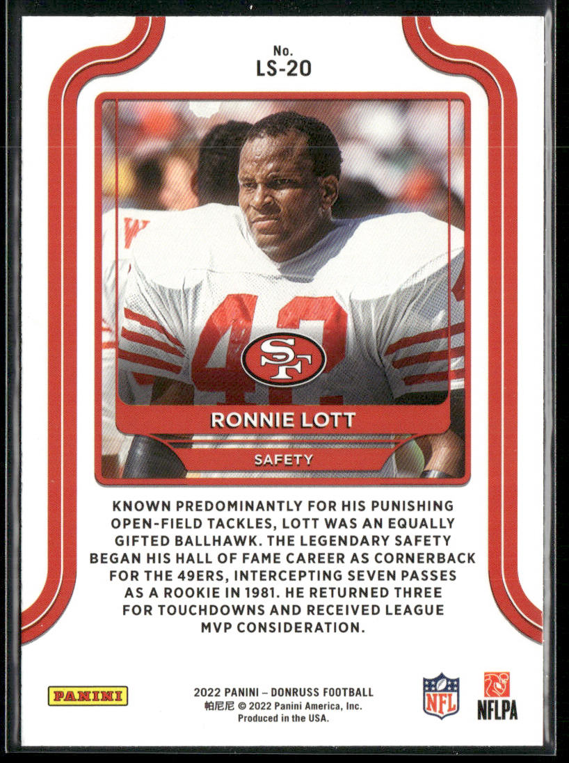Ronnie Lott 2022 Donruss The Legends Series #LS-20 San Francisco 49ers