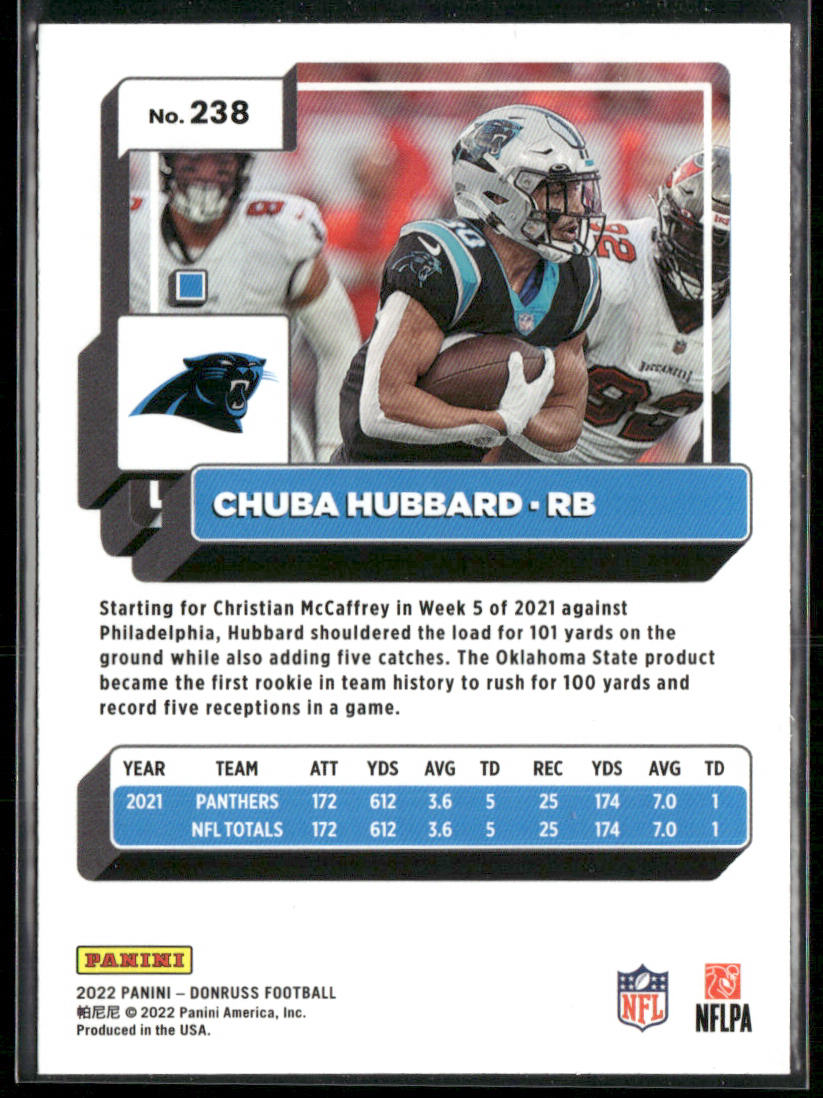 Chuba Hubbard 2022 Donruss Blue Press Proof #238 Carolina Panthers