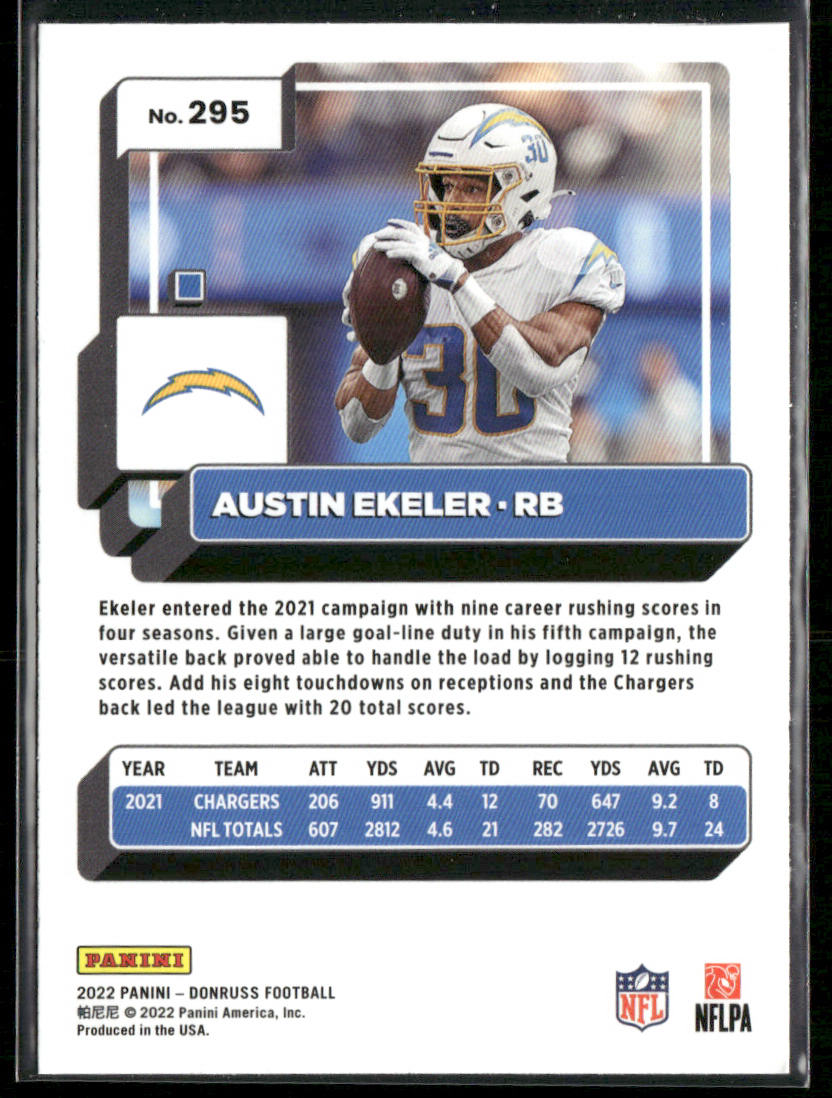 Austin Ekeler 2022 Donruss Blue Press Proof #295 Los Angeles Chargers
