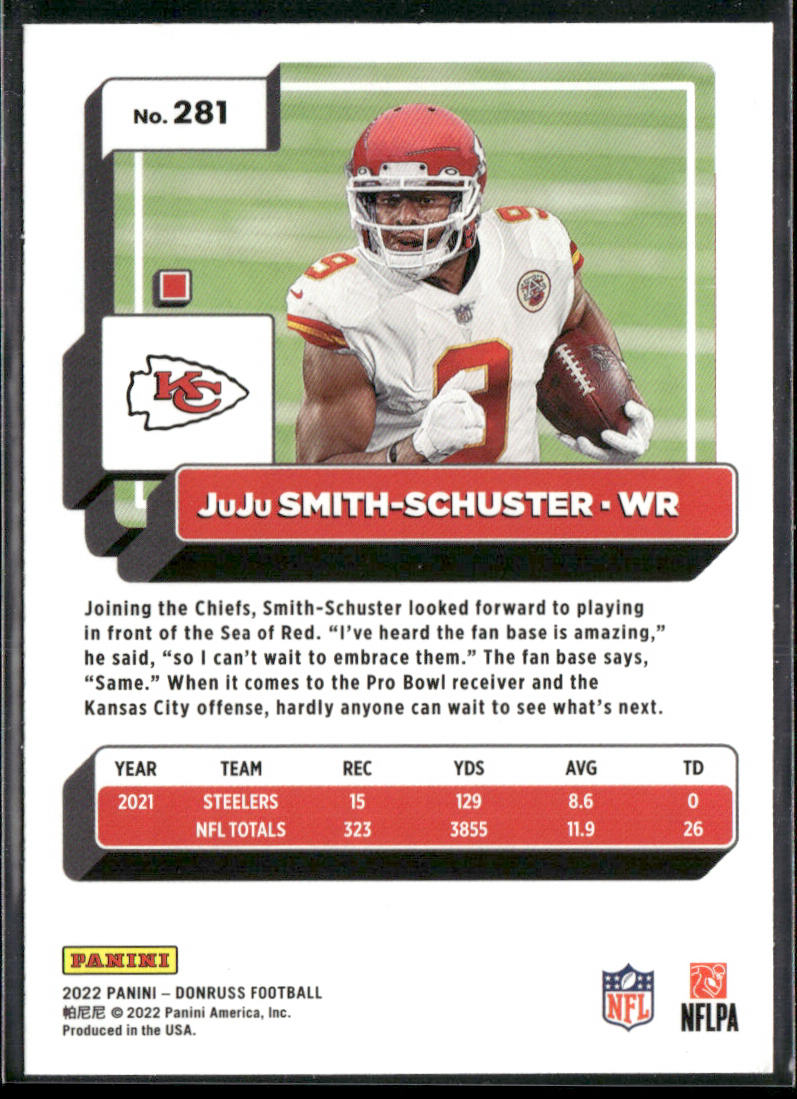JuJu Smith-Schuster 2022 Donruss Blue Press Proof #281 Kansas City Chiefs