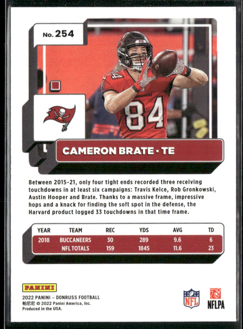 Cameron Brate 2022 Donruss Blue Press Proof #254 Tampa Bay Buccaneers