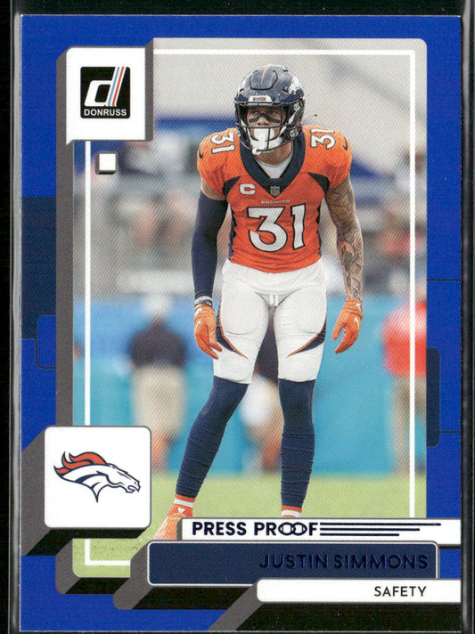 Justin Simmons 2022 Donruss Blue Press Proof #269 Denver Broncos
