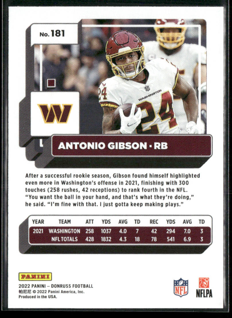 Antonio Gibson 2022 Donruss Blue Press Proof #181 Washington Commanders