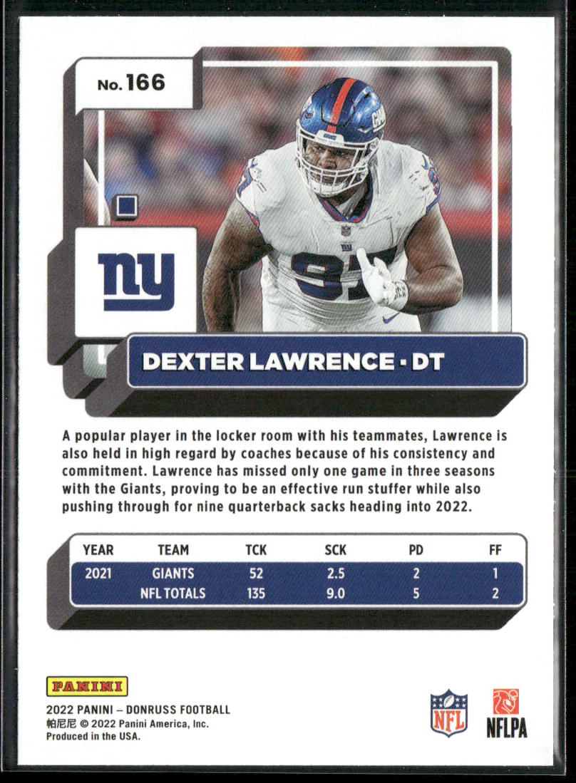 Dexter Lawrence 2022 Donruss Blue Press Proof #166 New York Giants