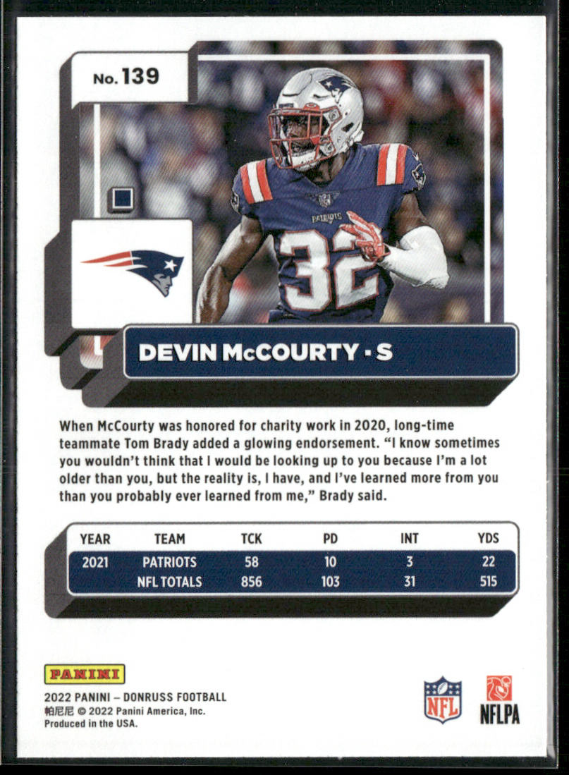 Devin McCourty 2022 Donruss Blue Press Proof #139 New England Patriots