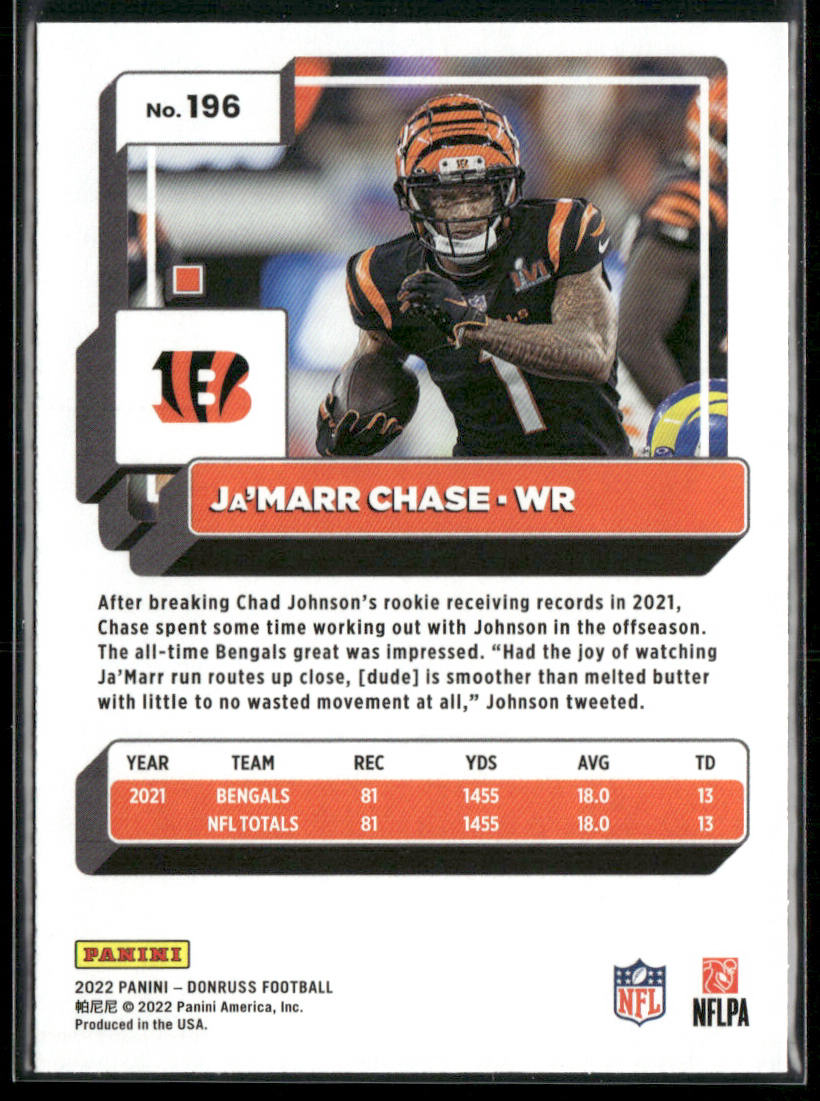 Ja'Marr Chase 2022 Donruss Blue Press Proof #196 Cincinnati Bengals