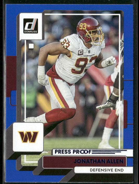 Jonathan Allen 2022 Donruss Blue Press Proof #182 Washington Commanders