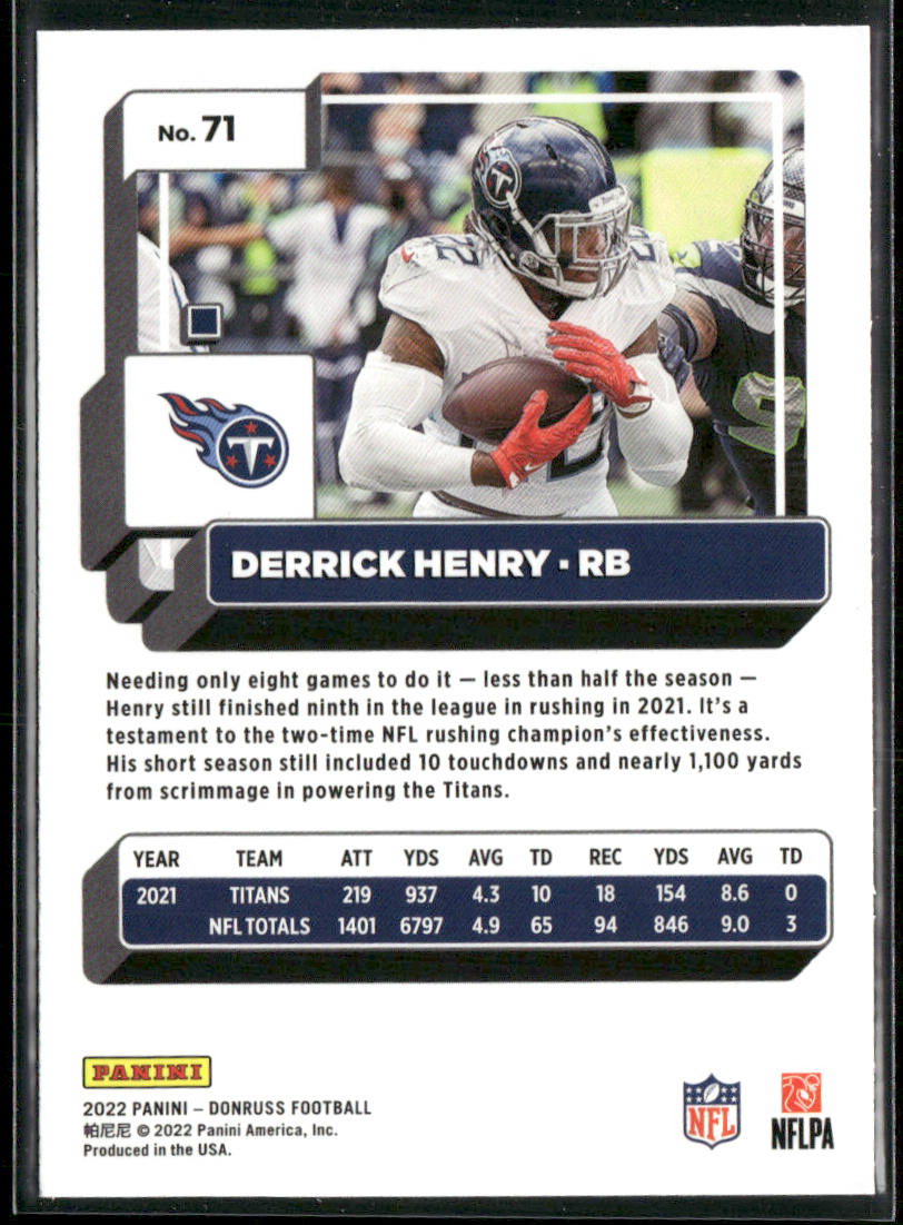 Derrick Henry 2022 Donruss Blue Press Proof #71 Tennessee Titans
