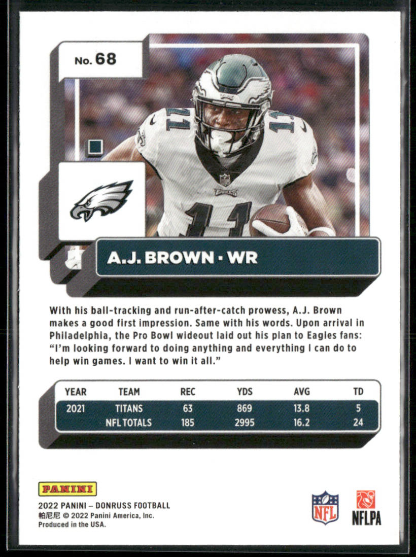 A.J. Brown 2022 Donruss Blue Press Proof #68 Philadelphia Eagles