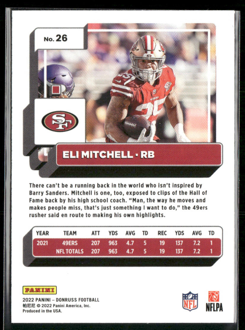 Eli Mitchell 2022 Donruss Blue Press Proof #26 San Francisco 49ers