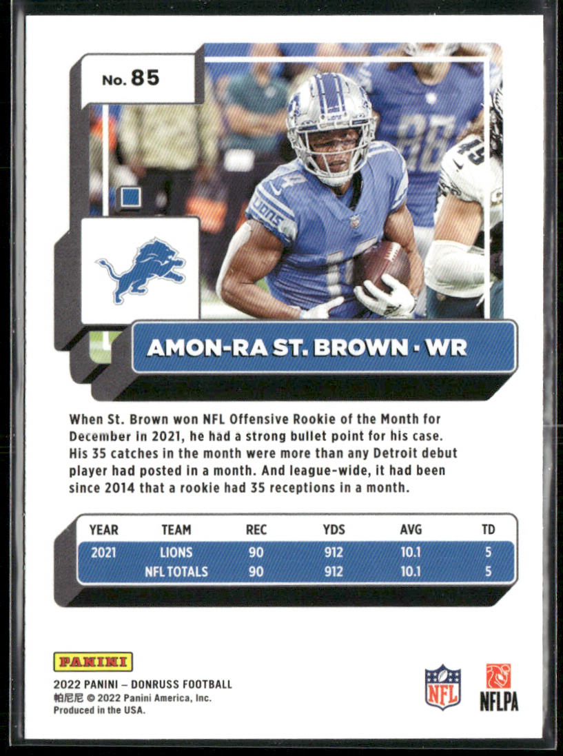 Amon-Ra St. Brown 2022 Donruss Blue Press Proof #85 Detroit Lions