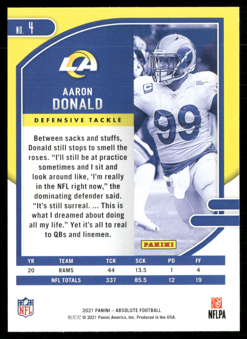 Aaron Donald 2021 Panini Absolute Retail #4 Los Angeles Rams