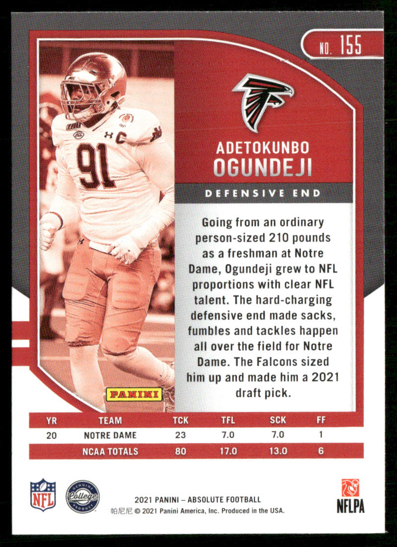 Adetokunbo Ogundeji 2021 Panini Absolute Retail #155 RC Atlanta Falcons