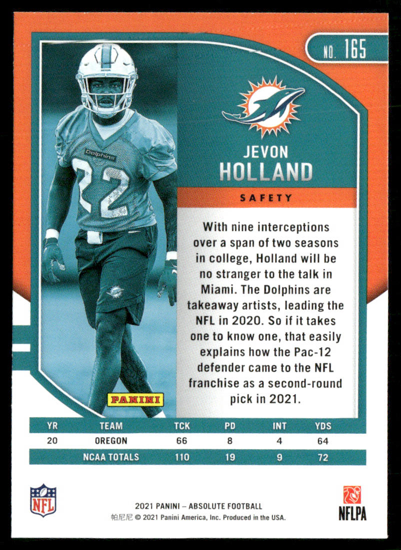 Jevon Holland 2021 Panini Absolute Retail #165 RC Miami Dolphins