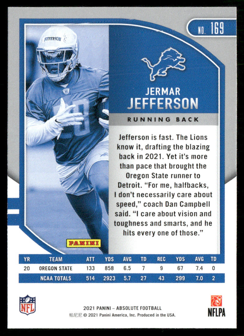 Jermar Jefferson 2021 Panini Absolute Retail #169 RC Detroit Lions