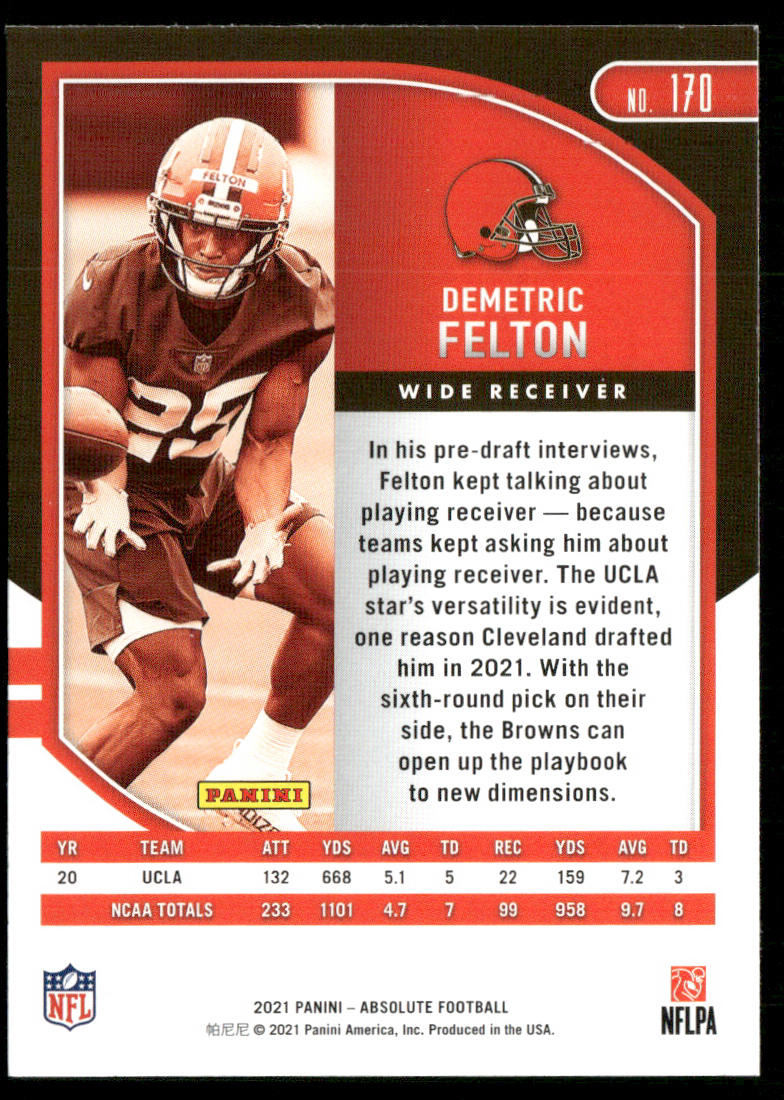 Demetric Felton 2021 Panini Absolute Retail #170 RC Cleveland Browns
