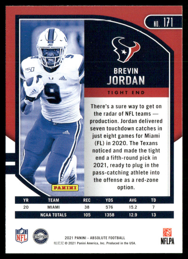 Brevin Jordan 2021 Panini Absolute Retail #171 RC Houston Texans
