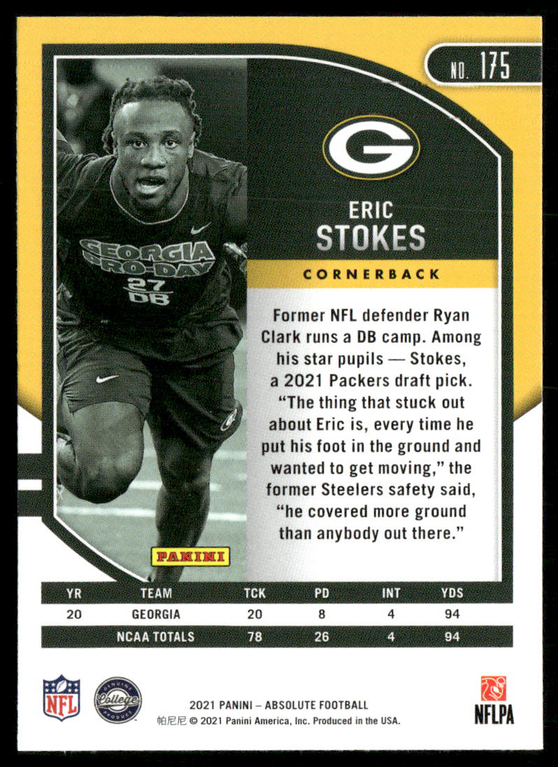 Eric Stokes 2021 Panini Absolute Retail #175 RC Green Bay Packers