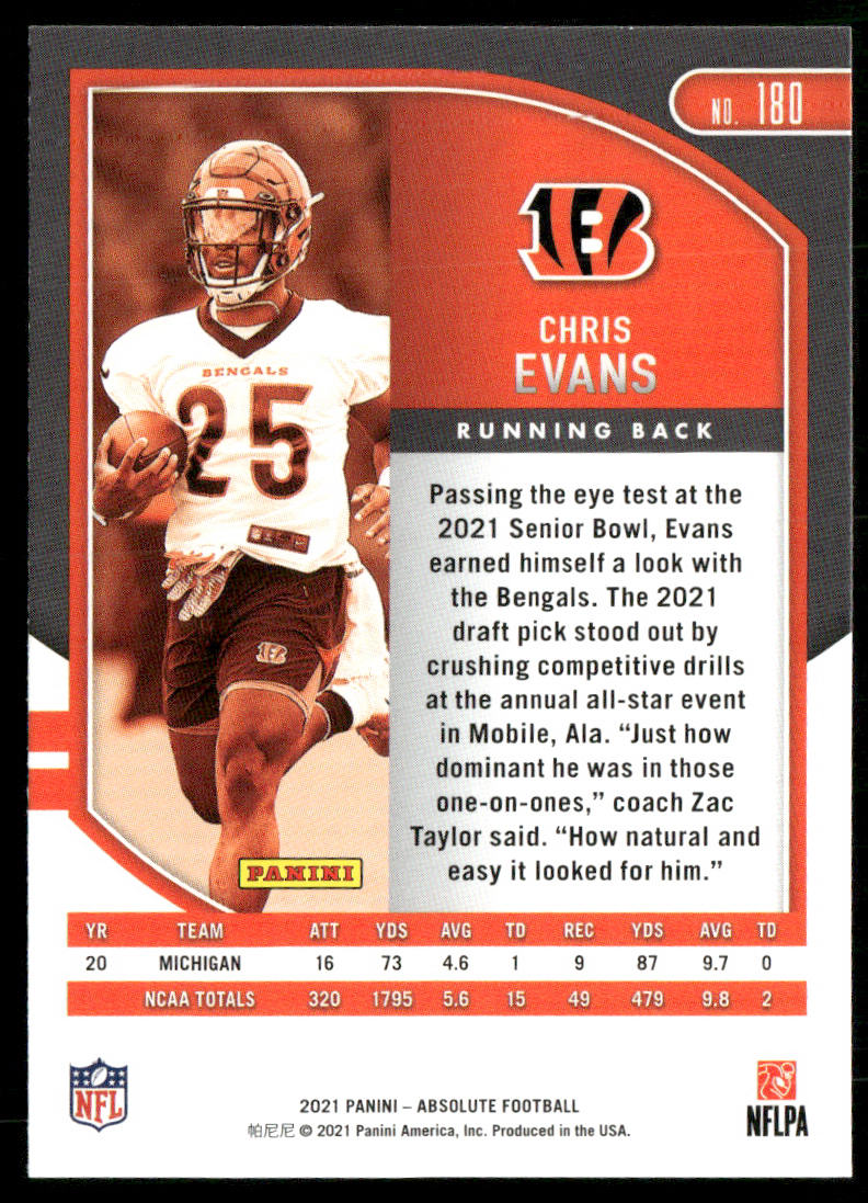 Chris Evans 2021 Panini Absolute Retail #180 RC Cincinnati Bengals