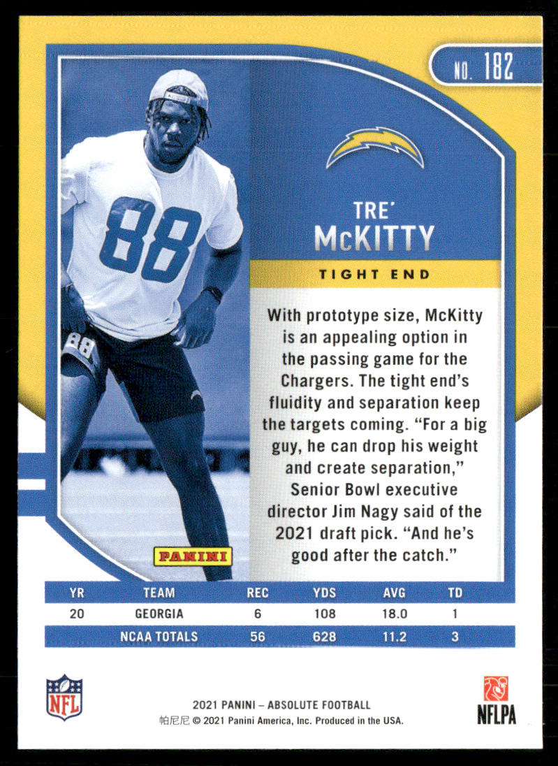 Tre' McKitty 2021 Panini Absolute Retail #182 RC Los Angeles Chargers