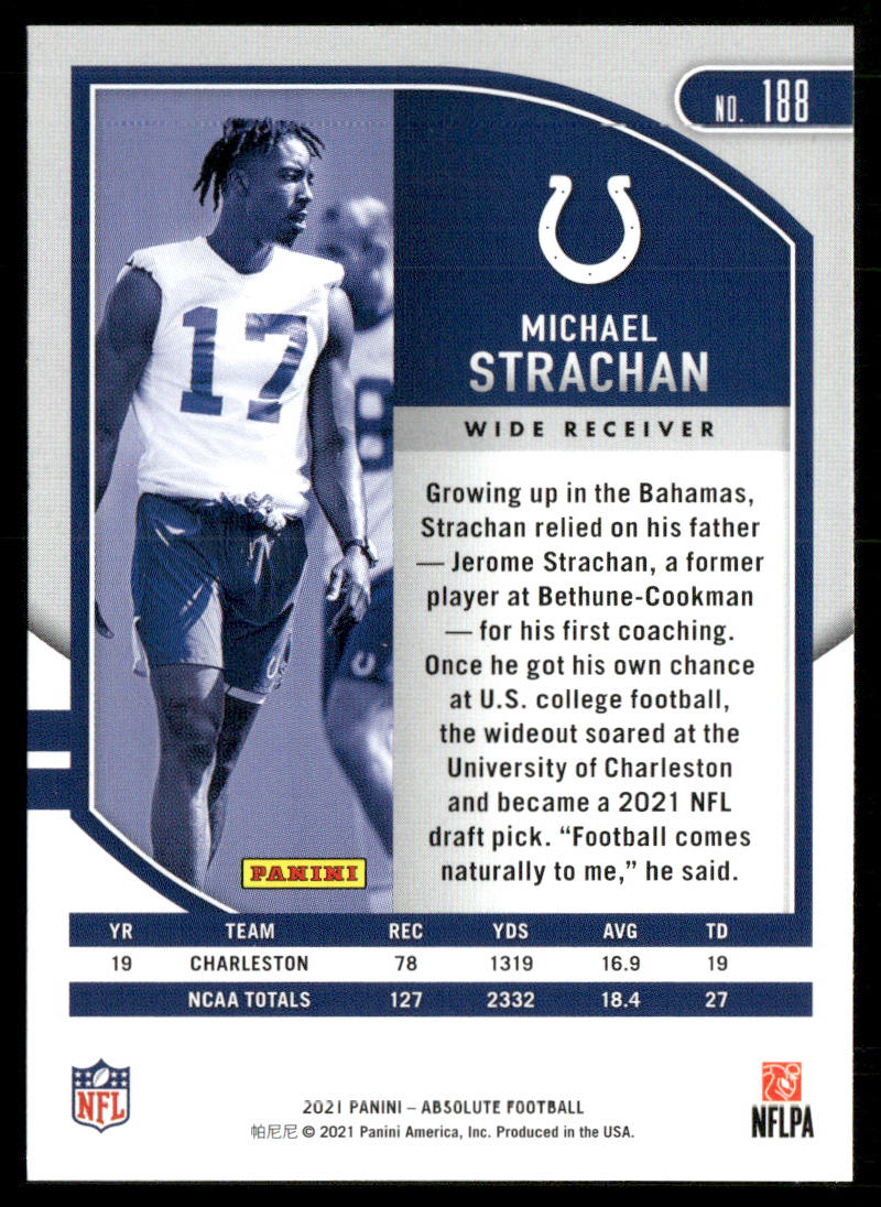 Michael Strachan 2021 Panini Absolute Retail #188 RC Indianapolis Colts