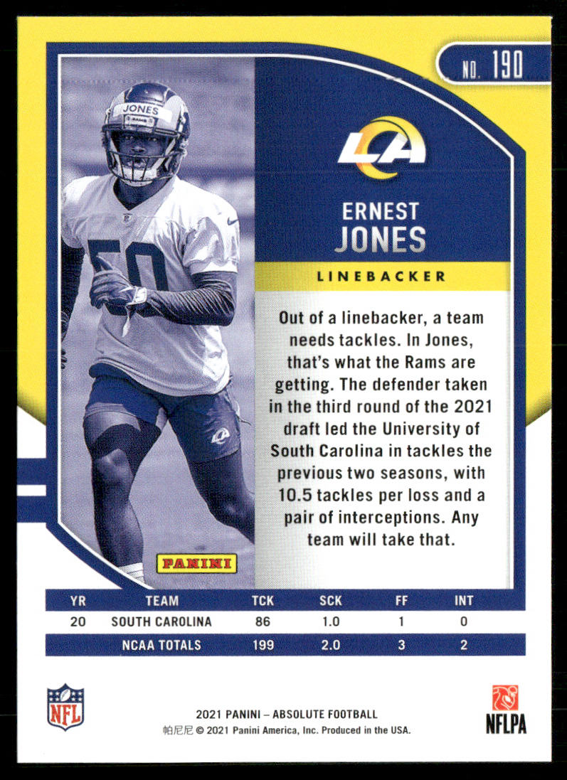 Ernest Jones 2021 Panini Absolute Retail #190 RC Los Angeles Rams