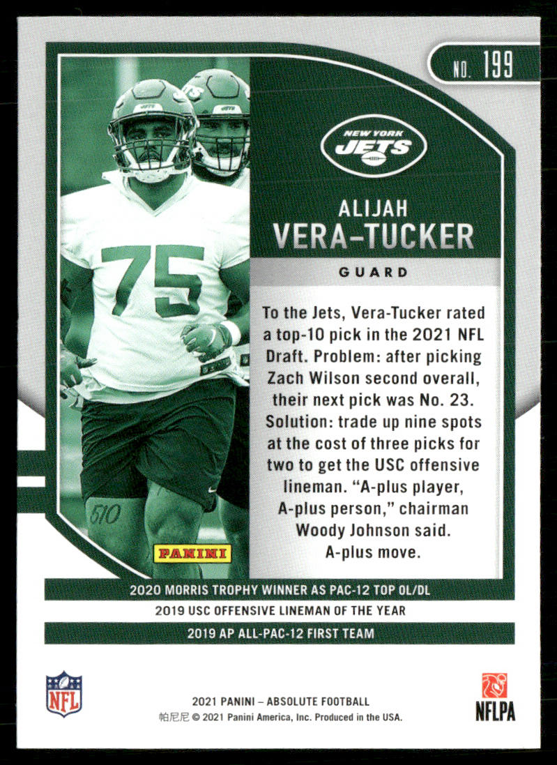 Alijah Vera-Tucker 2021 Panini Absolute Retail #199 RC New York Jets