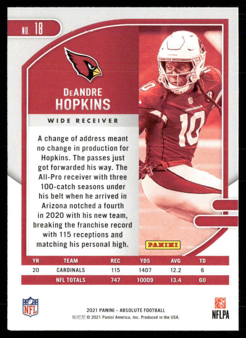DeAndre Hopkins 2021 Panini Absolute Retail #18 Arizona Cardinals