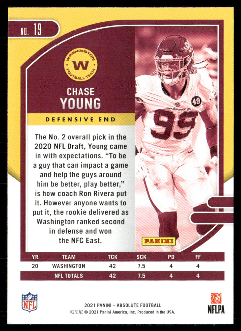 Chase Young 2021 Panini Absolute Retail #19 Washington Football Team